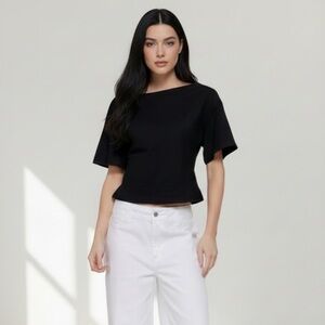 1202 • Black Cotton Blend Defined Silhouette T Shirt